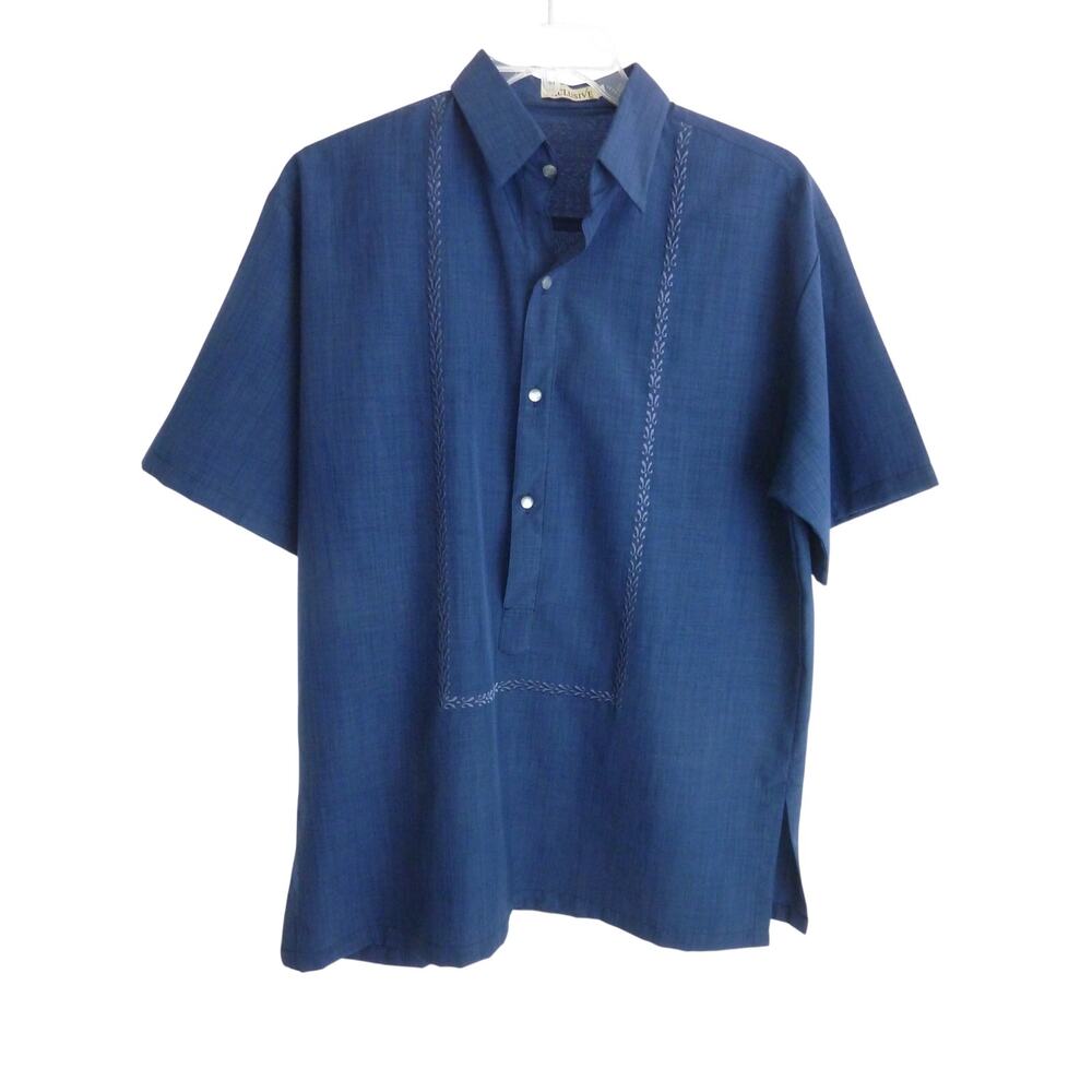 Exclusive Mens Blue Embroidered Button Up Shirt L